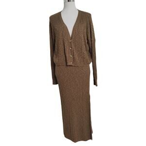 Saylor Ribbed Sweater Cardigan and Skirt Set Small Cropped Midi Length